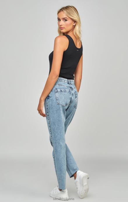 облекло SikSilk светлосин измит бродиран мам дънки Жени 486F8190