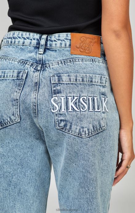 облекло SikSilk светлосин измит бродиран мам дънки Жени 486F8190