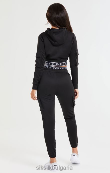 облекло SikSilk черна изрязана карго качулка Жени 486F8116