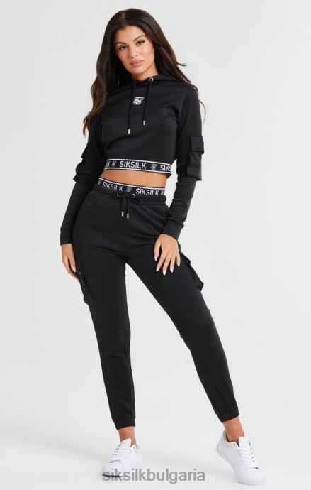 облекло SikSilk черна изрязана карго качулка Жени 486F8116