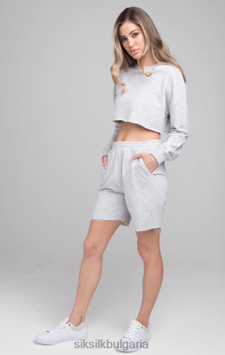 облекло SikSilk съкратен суичър - сив мергел Жени 486F8122