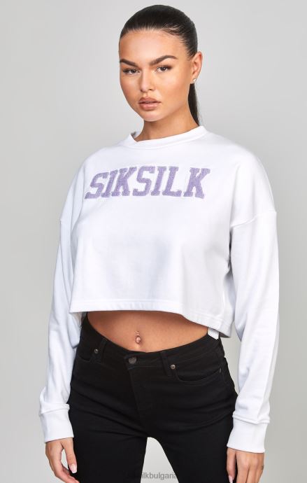 облекло SikSilk бял университетски суичър Жени 486F884