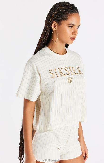 облекло SikSilk тениска в екрю райе Жени 486F826