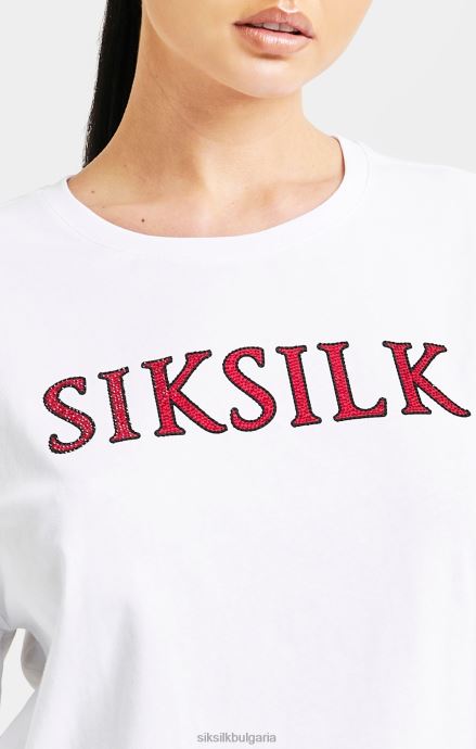 облекло SikSilk изрязана тениска с бял блясък Жени 486F835