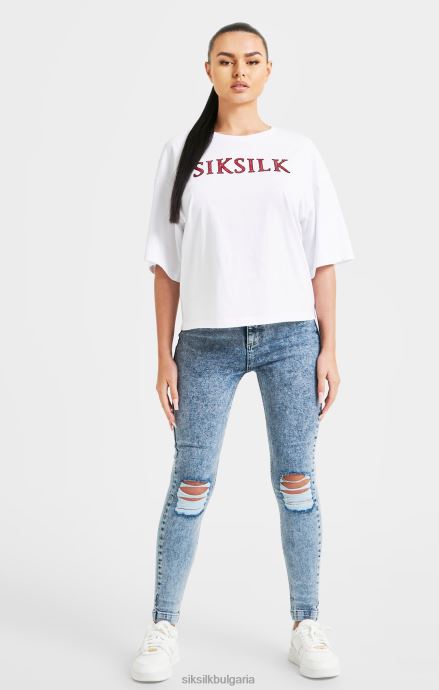 облекло SikSilk изрязана тениска с бял блясък Жени 486F835