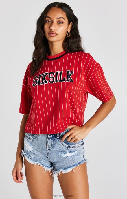 облекло SikSilk тениска с червена бейзболна лента Жени 486F844