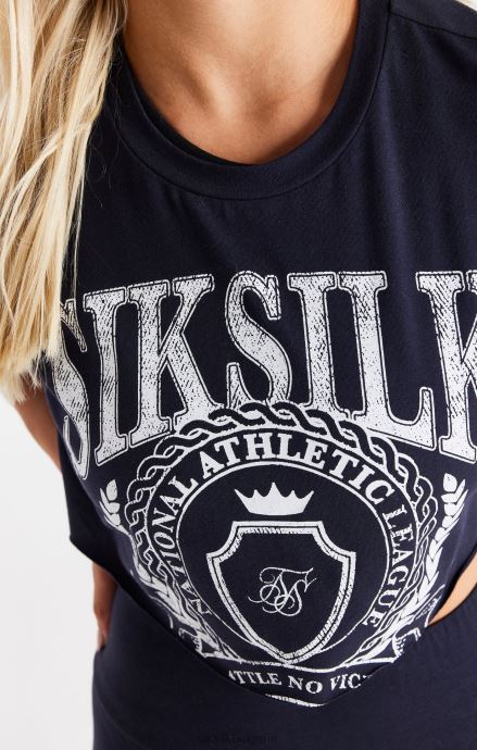 облекло SikSilk тъмносиня университетска изрязана тениска Жени 486F851
