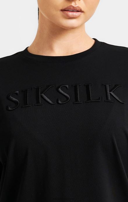 облекло SikSilk черна тениска с бродирани гаджета Жени 486F852