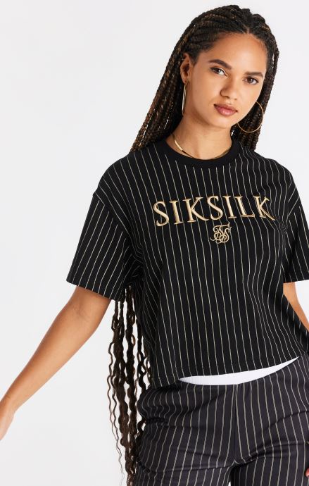 облекло SikSilk черна тениска на райета Жени 486F866