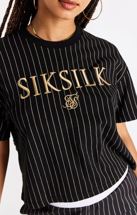 облекло SikSilk черна тениска на райета Жени 486F866