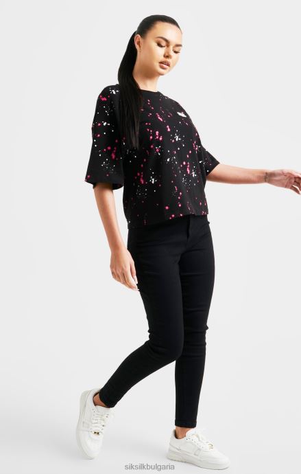облекло SikSilk тениска с пръски черна боя Жени 486F867