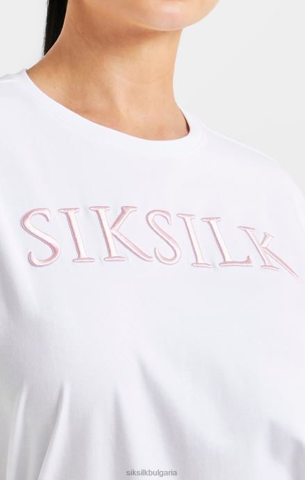 облекло SikSilk бяла тениска с бродирани гаджета Жени 486F869