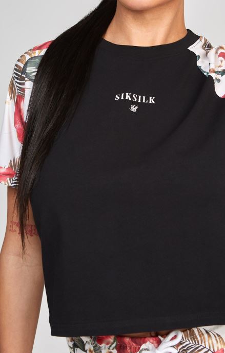 облекло SikSilk черна тениска с ретро тропици Жени 486F873