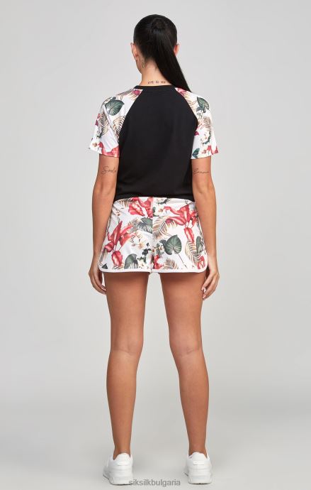 облекло SikSilk черна тениска с ретро тропици Жени 486F873