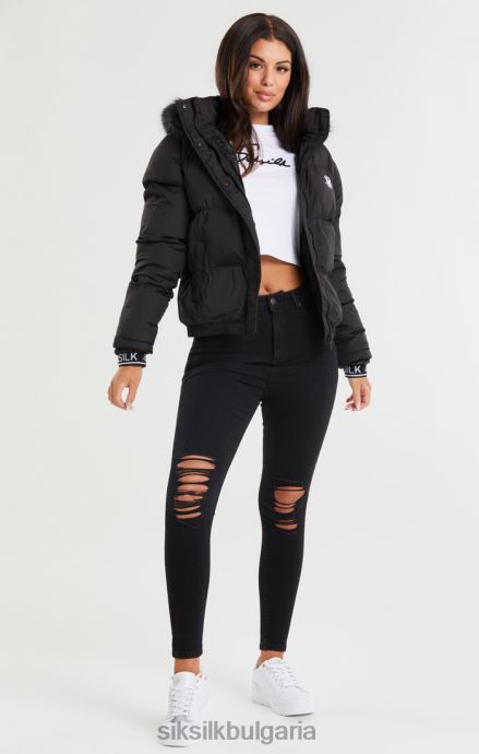 облекло SikSilk core cropped parka - черен Жени 486F8140