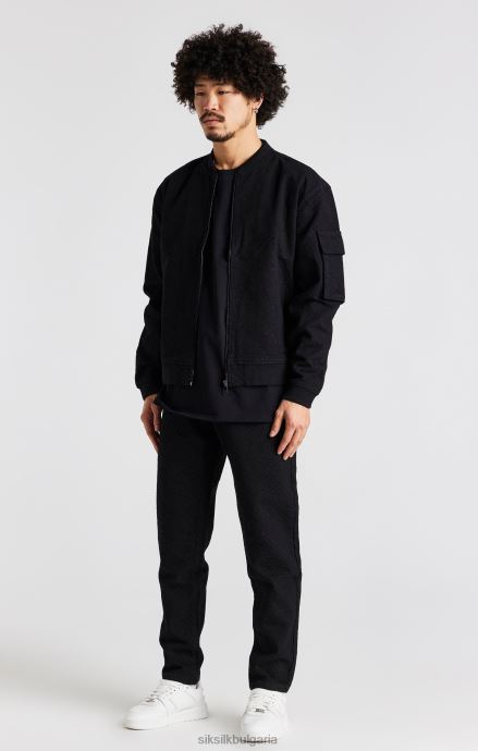 облекло SikSilk черно повтарящо се лого слим деним дънки мъже 486F8546