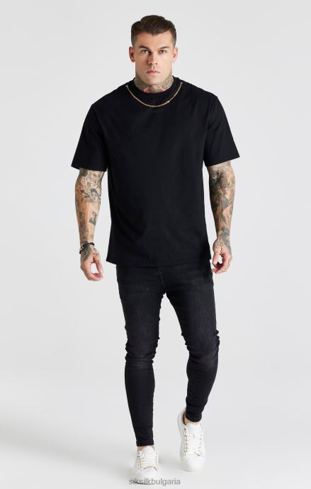 облекло SikSilk черни изпрани есенциални тесни дънки мъже 486F8557