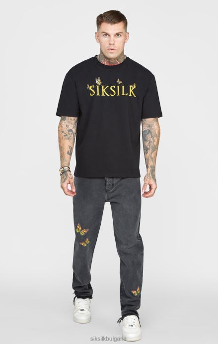 облекло SikSilk прав деним с черна пеперуда мъже 486F8562