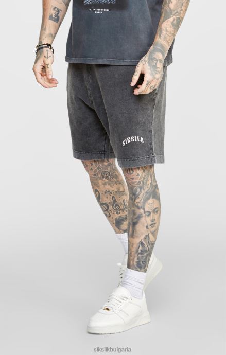 облекло SikSilk черни спокойни къси панталони с графики мъже 486F8567