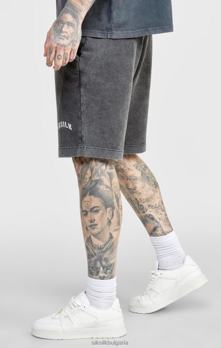 облекло SikSilk черни спокойни къси панталони с графики мъже 486F8567