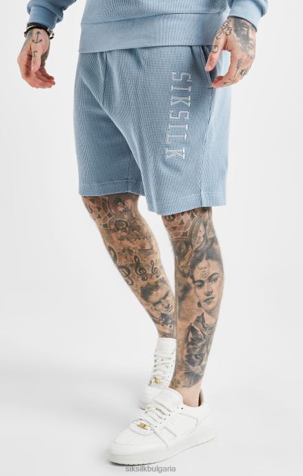 облекло SikSilk сини шорти с бродирана вафлена текстура мъже 486F8576