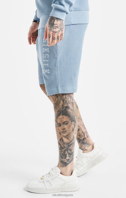 облекло SikSilk сини шорти с бродирана вафлена текстура мъже 486F8576