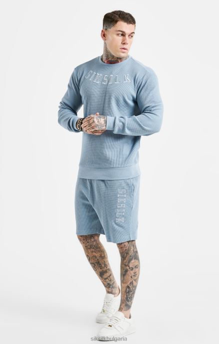 облекло SikSilk сини шорти с бродирана вафлена текстура мъже 486F8576