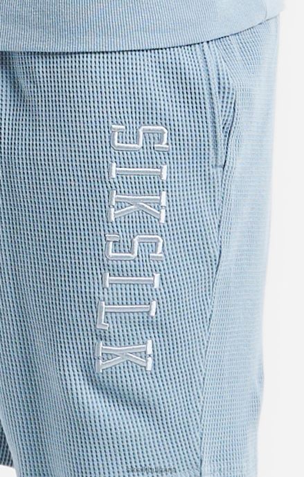 облекло SikSilk сини шорти с бродирана вафлена текстура мъже 486F8576
