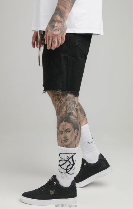 облекло SikSilk черен необработен подгъв спокоен къс деним мъже 486F8582
