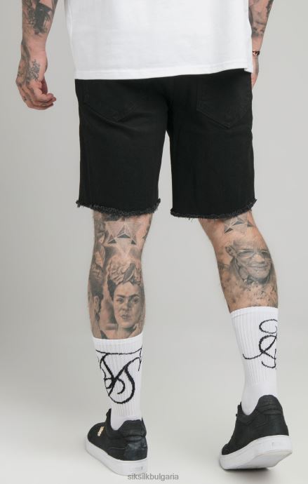 облекло SikSilk черен необработен подгъв спокоен къс деним мъже 486F8582