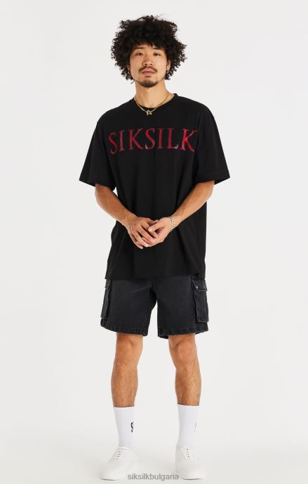 облекло SikSilk черен деним карго къс мъже 486F8598