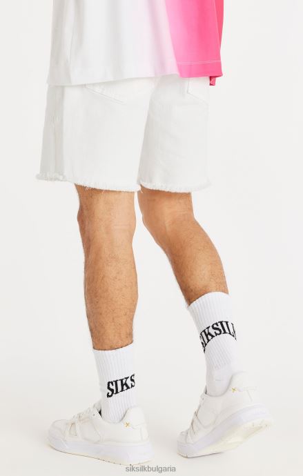 облекло SikSilk бял необработен подгъв изтъркан дънков къс мъже 486F8600