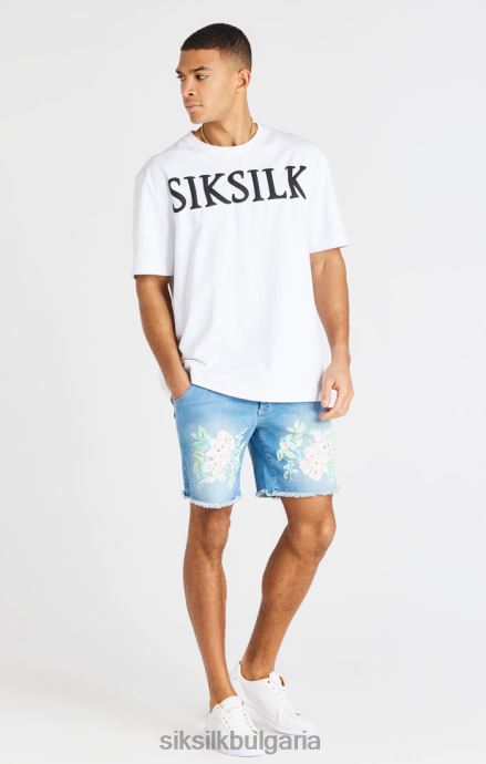 облекло SikSilk необработени дънкови панталони на цветя - светло синьо мъже 486F8601