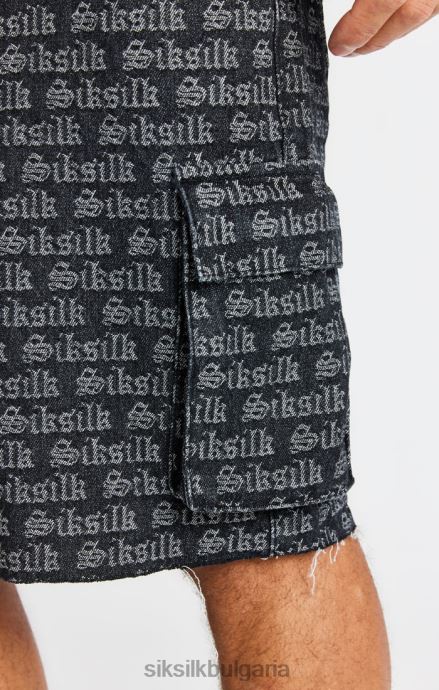 облекло SikSilk черен жакардов дънков карго къс мъже 486F8604