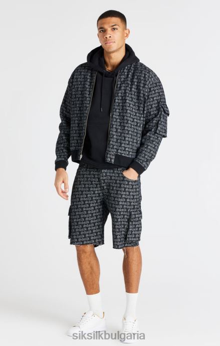 облекло SikSilk черен жакардов дънков карго къс мъже 486F8604