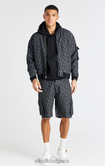 облекло SikSilk черен жакардов дънков карго къс мъже 486F8604