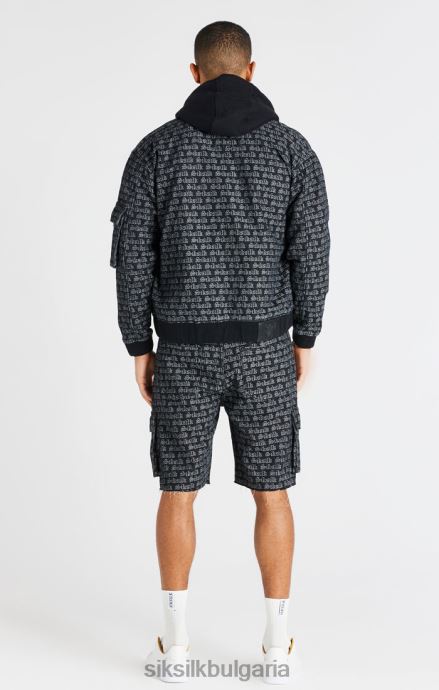 облекло SikSilk черен жакардов дънков карго къс мъже 486F8604