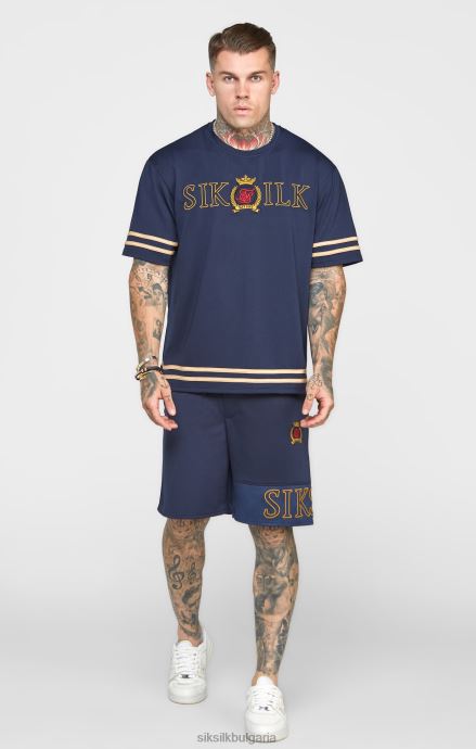 облекло SikSilk тъмносиня бродерия спокойна къса мъже 486F8607