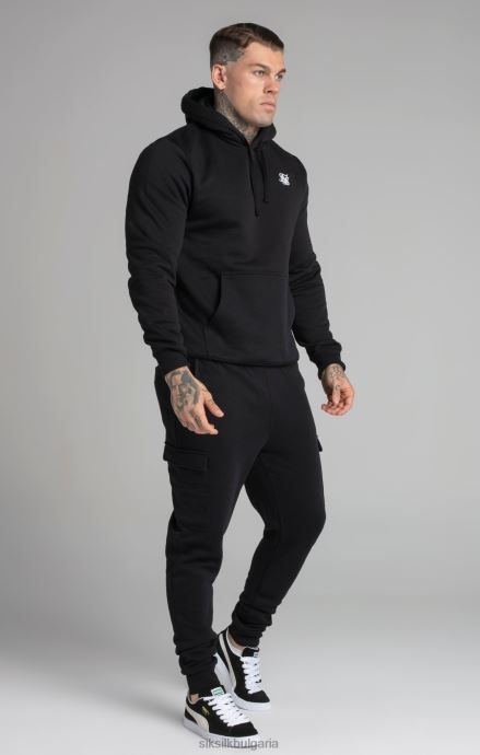 облекло SikSilk черна суичър с качулка през главата мъже 486F8422