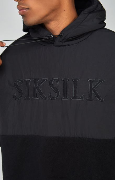 облекло SikSilk черна поларена качулка с кройка и шиене над главата мъже 486F8425