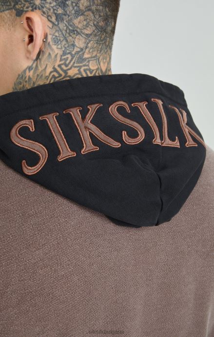 облекло SikSilk изпрана кафява тежка суичър с голяма качулка с примка мъже 486F8430