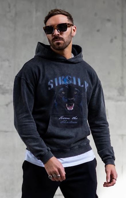 облекло SikSilk черен графичен тънък суичър с качулка мъже 486F8440