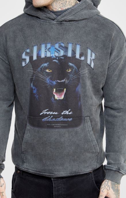 облекло SikSilk черен графичен тънък суичър с качулка мъже 486F8440