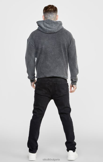 облекло SikSilk черен графичен тънък суичър с качулка мъже 486F8440