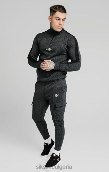 облекло SikSilk качулка с четвърт цип в каре в тон - сива мъже 486F8450