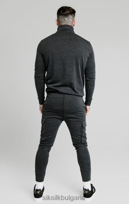 облекло SikSilk качулка с четвърт цип в каре в тон - сива мъже 486F8450