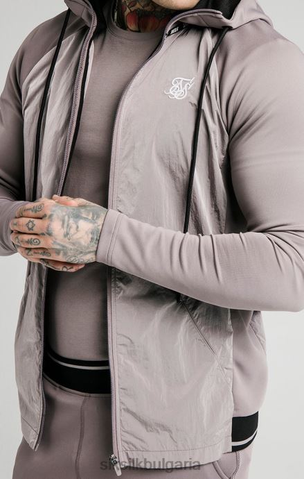 облекло SikSilk адаптиран смачкан найлонов цип през качулка - сив мъже 486F8453