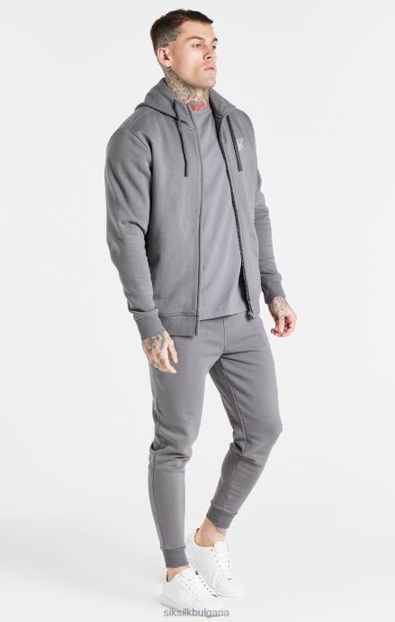 облекло SikSilk сива суичър с качулка с цип през фуния мъже 486F8454