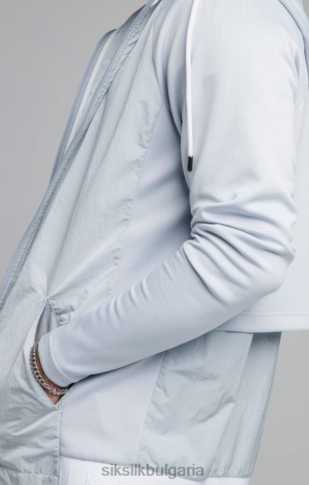 облекло SikSilk синя адаптирана качулка с цип от смачкан найлон мъже 486F8455