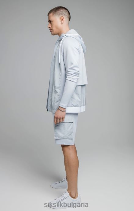 облекло SikSilk синя адаптирана качулка с цип от смачкан найлон мъже 486F8455